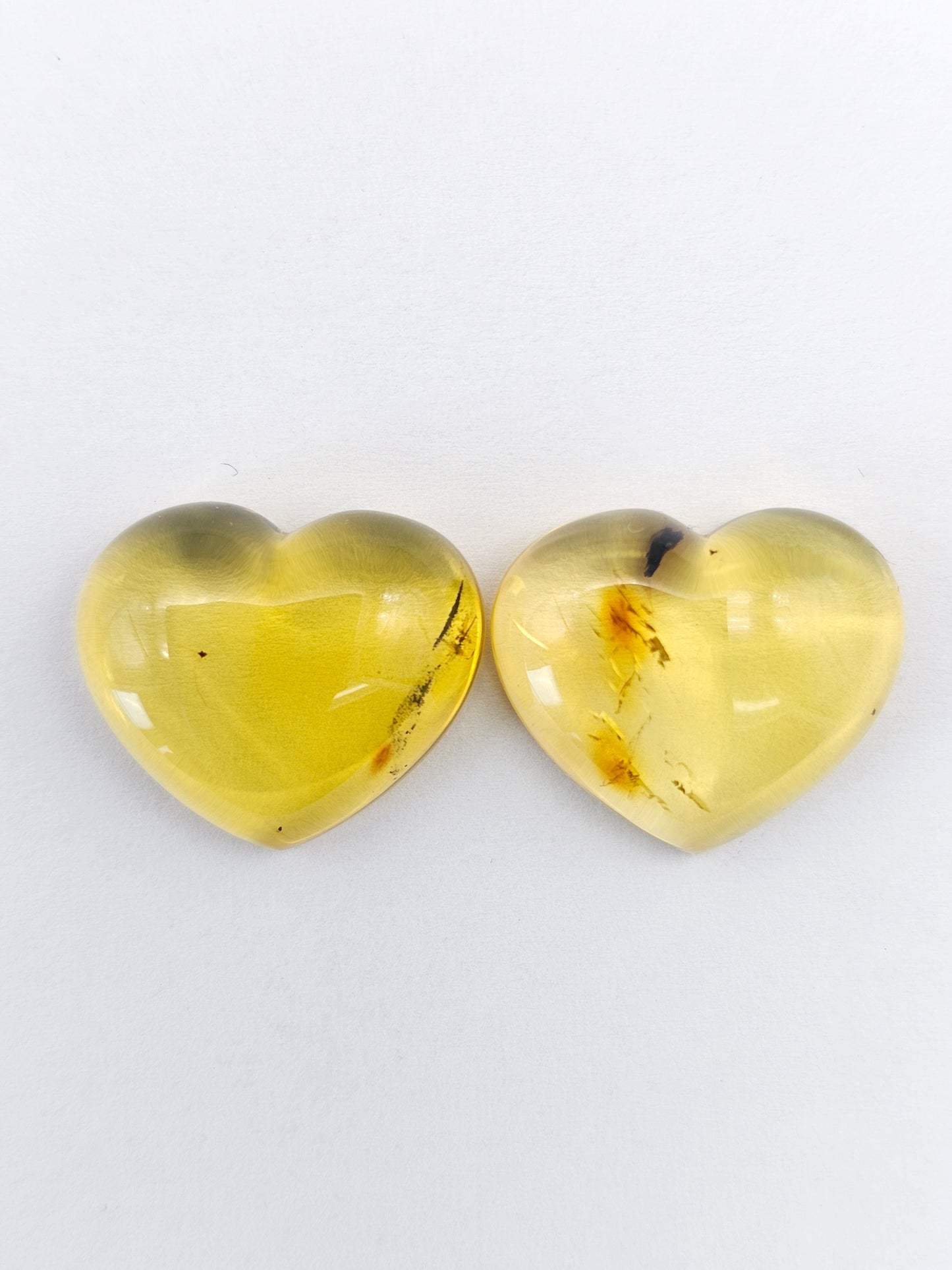 Amber Heart Cabochon Pair
