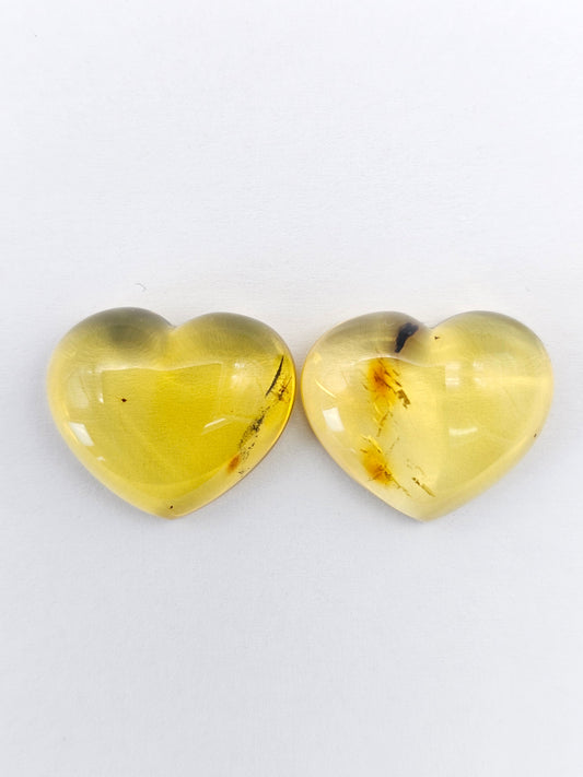 Amber Heart Cabochon Pair