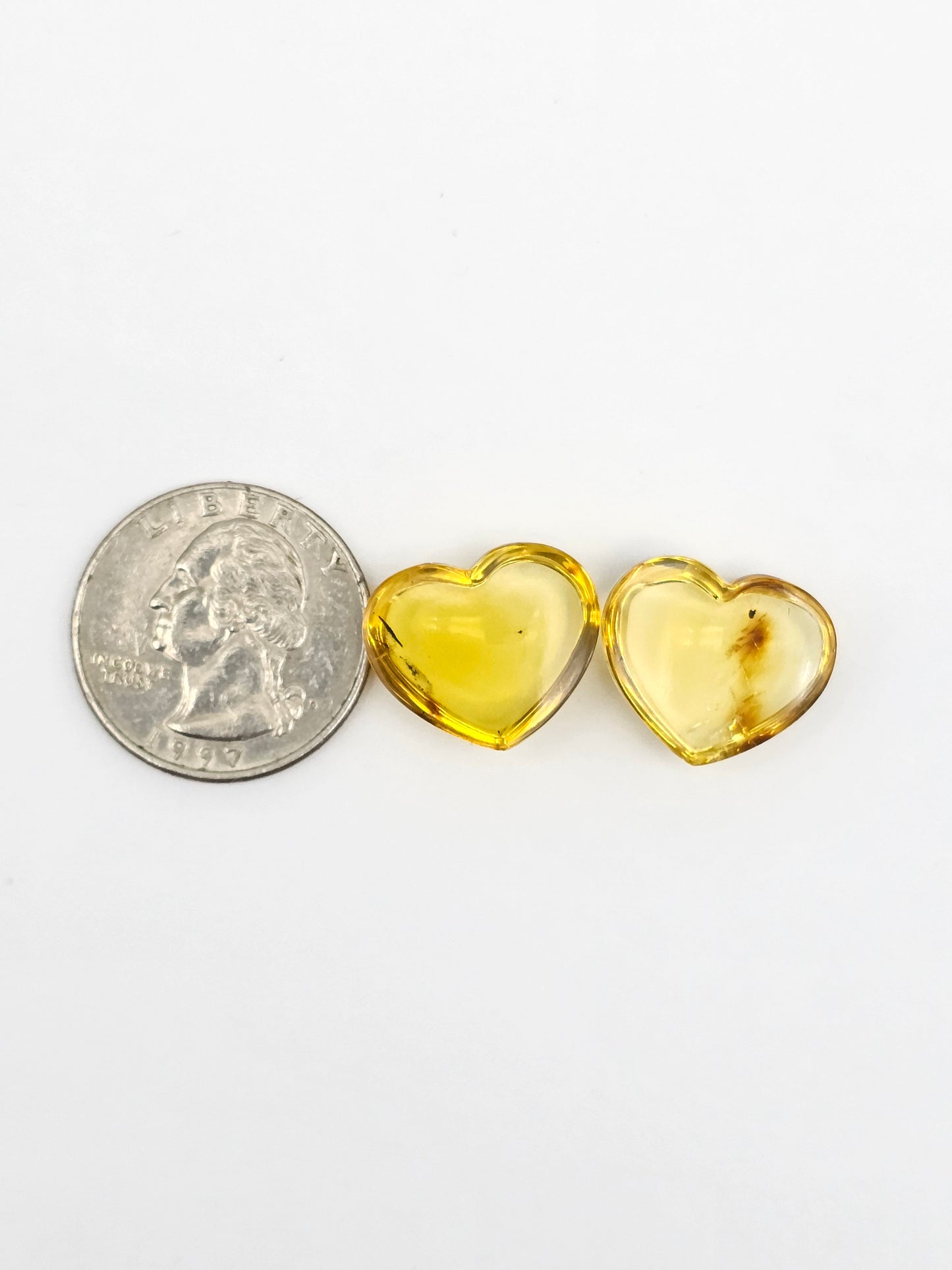 Amber Heart Cabochon Pair