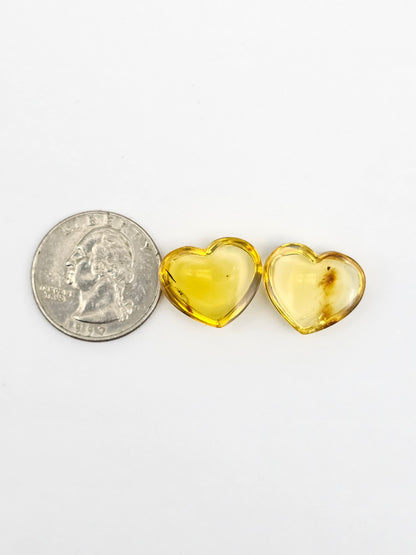 Amber Heart Cabochon Pair