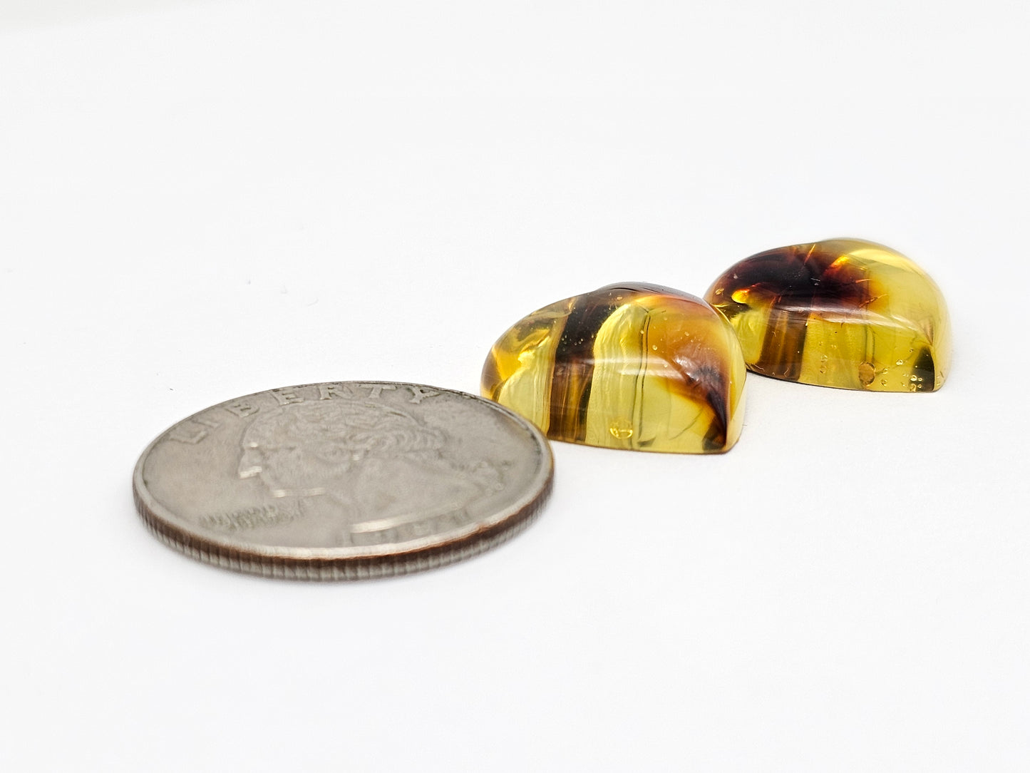 Amber Heart Cabochon Pair
