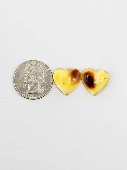 Amber Heart Cabochon Pair
