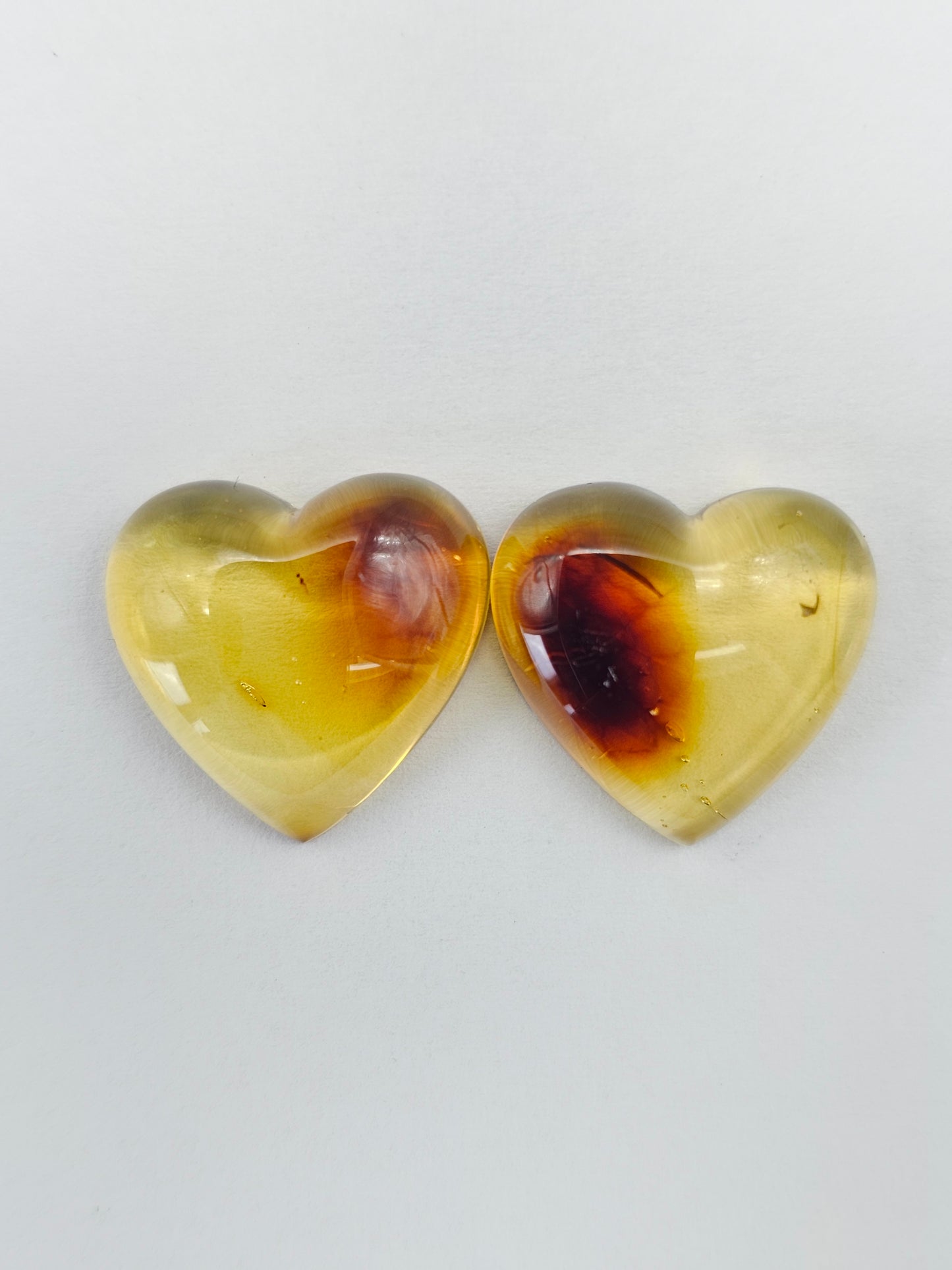 Amber Heart Cabochon Pair