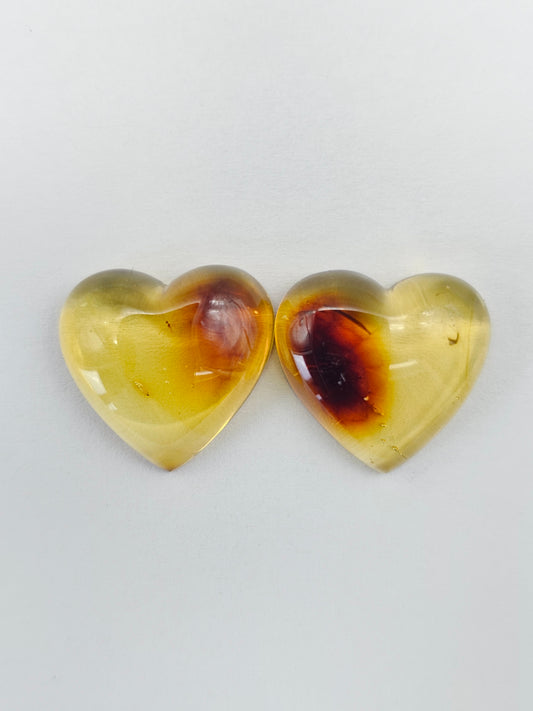 Amber Heart Cabochon Pair