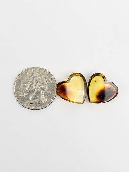 Amber Heart Cabochon Pair
