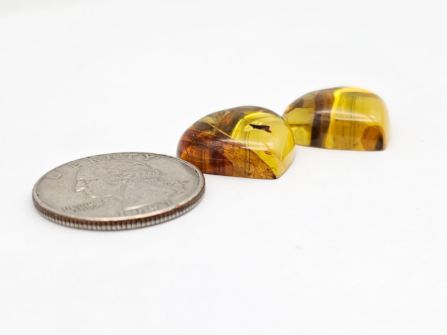 Amber Heart Cabochon Pair