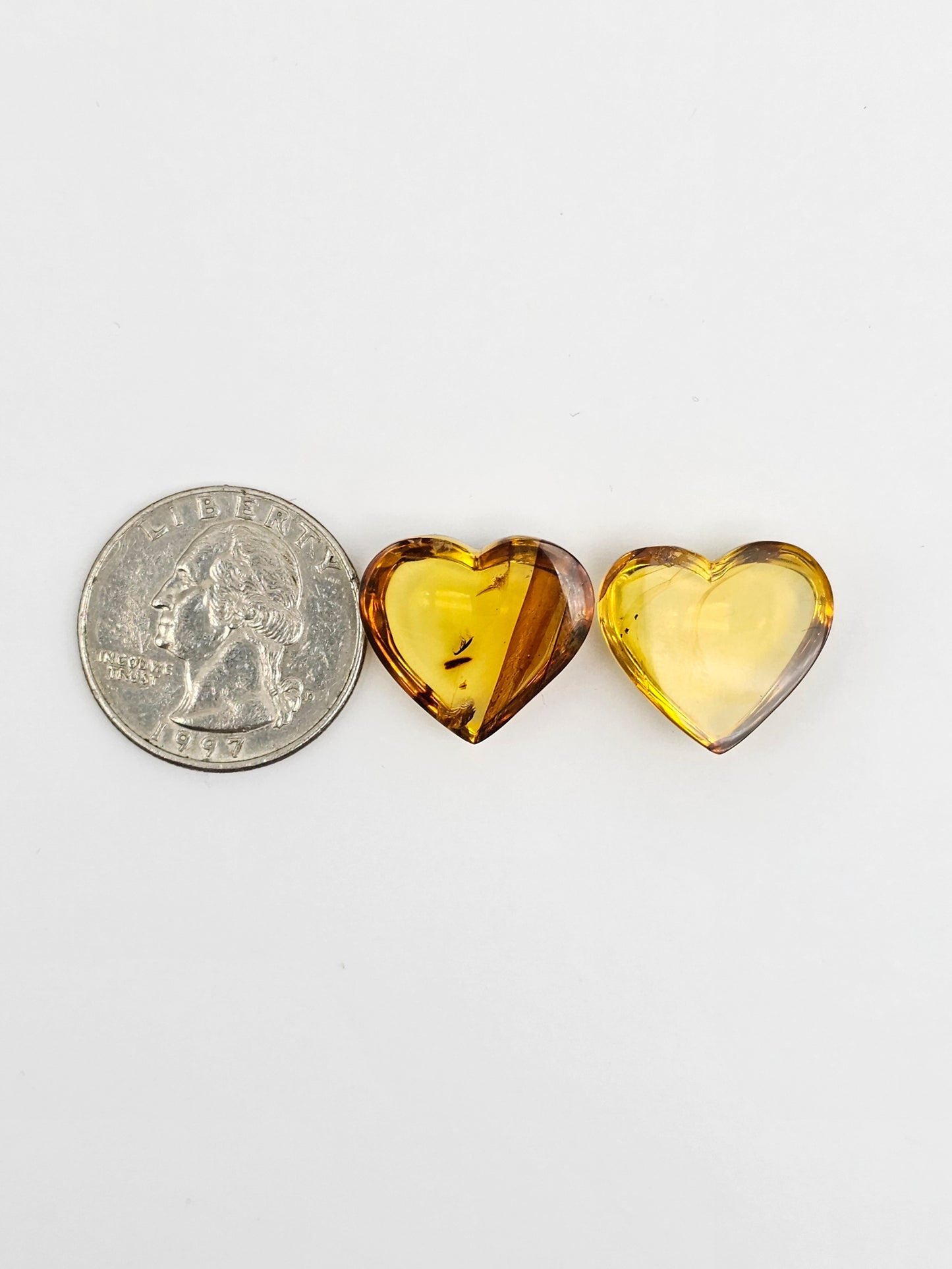 Amber Heart Cabochon Pair