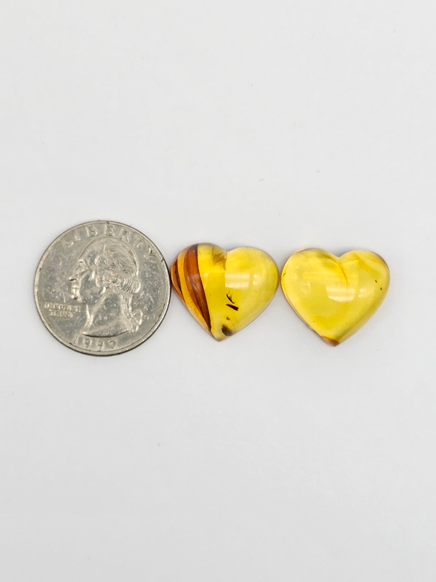 Amber Heart Cabochon Pair