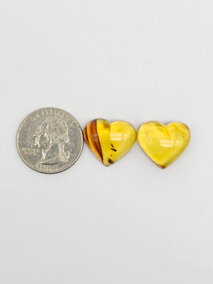 Amber Heart Cabochon Pair