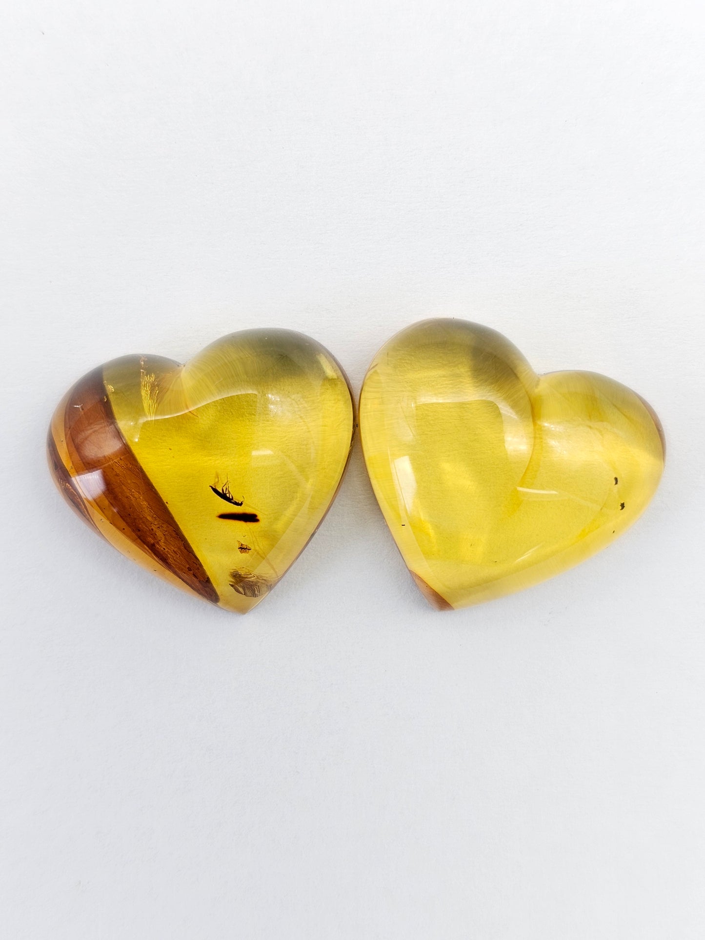 Amber Heart Cabochon Pair