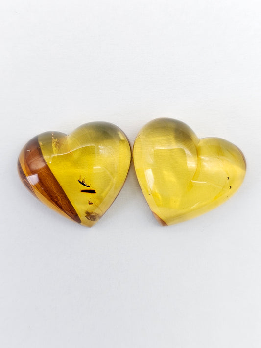 Amber Heart Cabochon Pair