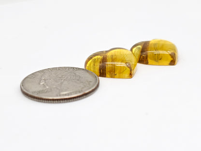 Amber Heart Cabochon Pair