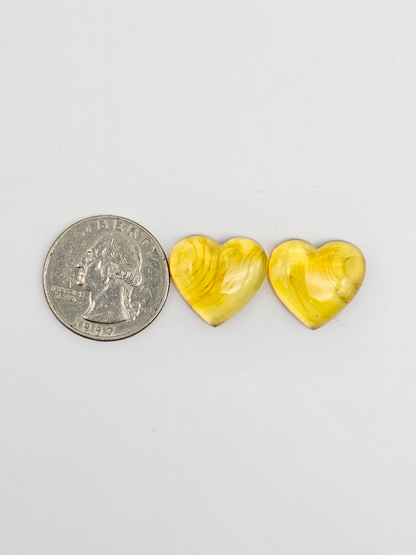 Amber Heart Cabochon Pair