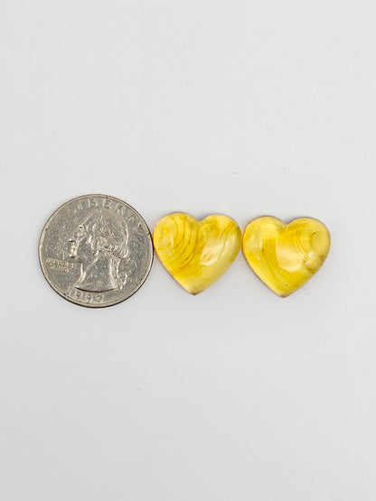 Amber Heart Cabochon Pair