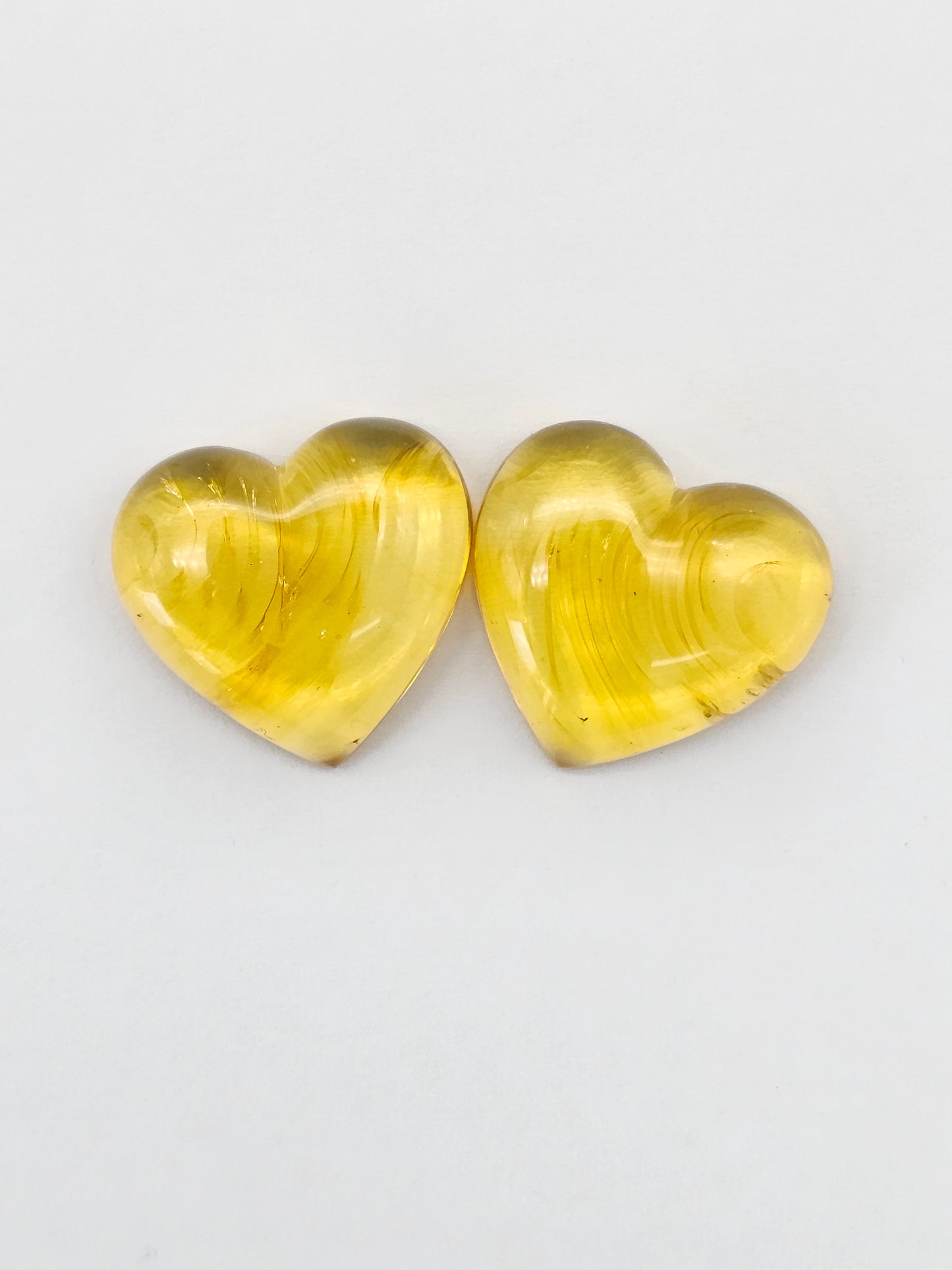 Amber Heart Cabochon Pair