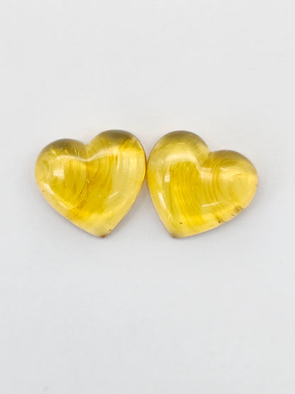 Amber Heart Cabochon Pair