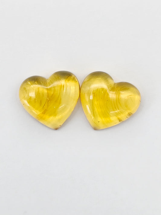 Amber Heart Cabochon Pair