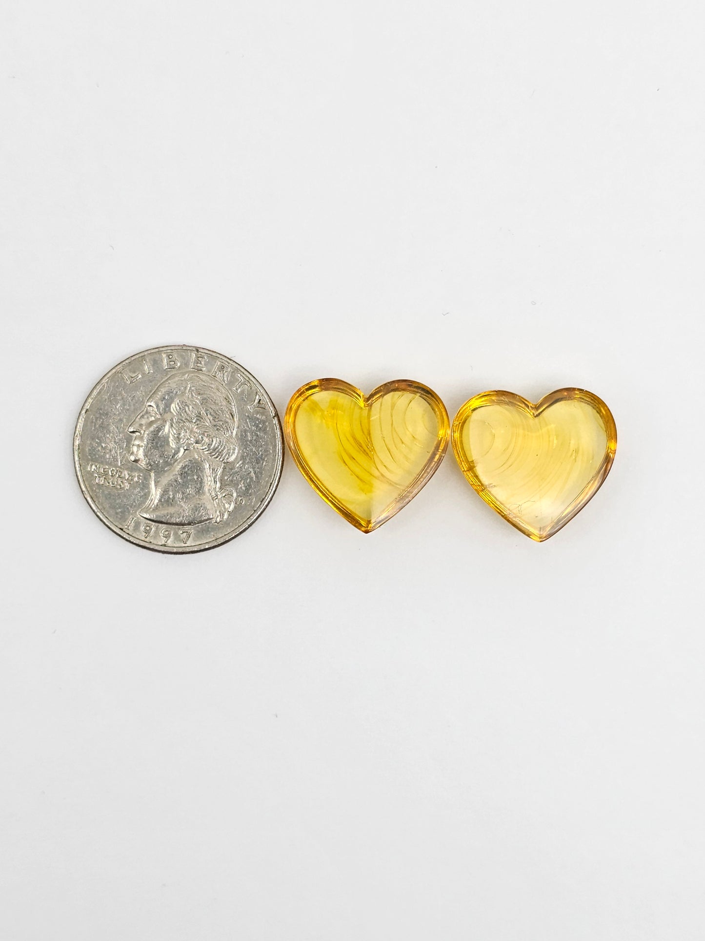Amber Heart Cabochon Pair
