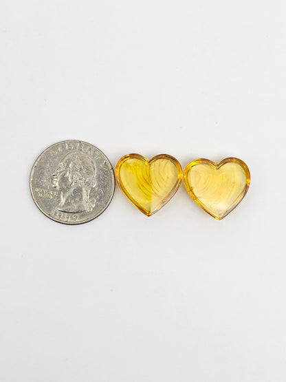 Amber Heart Cabochon Pair