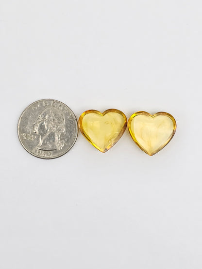 Amber Heart Cabochon Pair
