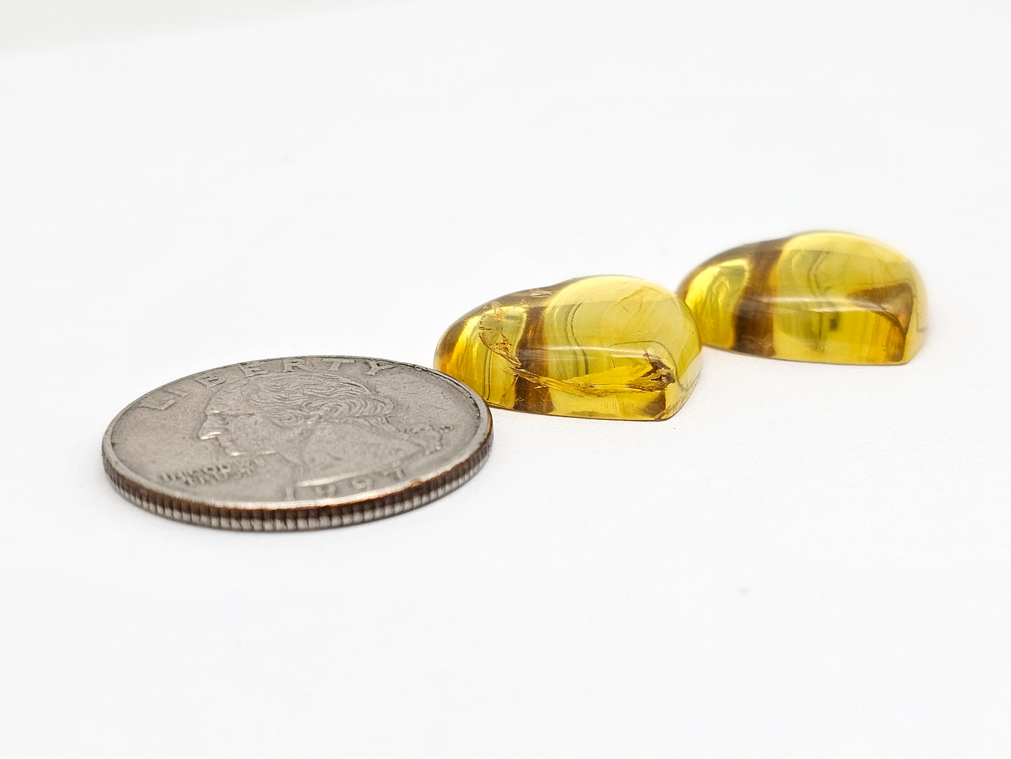 Amber Heart Cabochon Pair