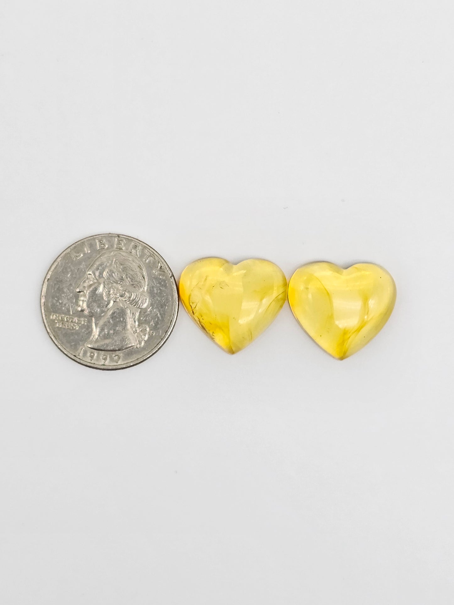 Amber Heart Cabochon Pair