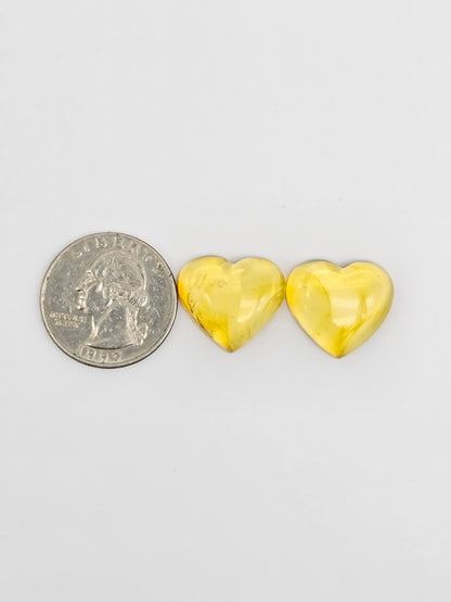 Amber Heart Cabochon Pair