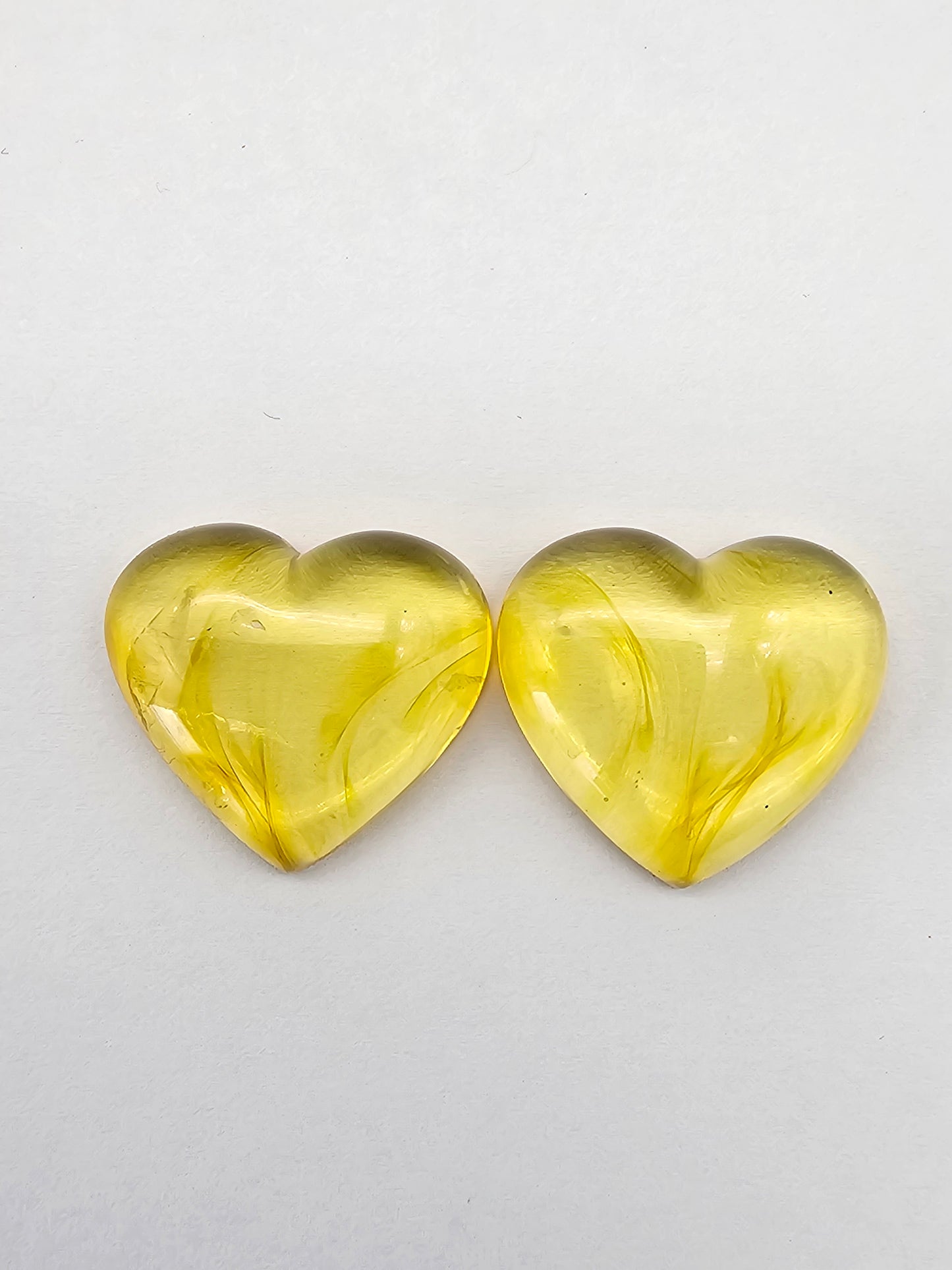Amber Heart Cabochon Pair