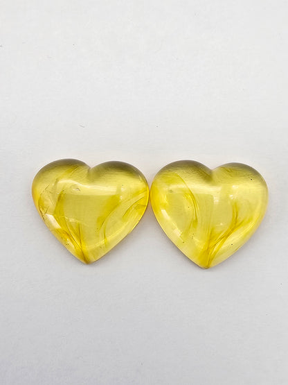 Amber Heart Cabochon Pair