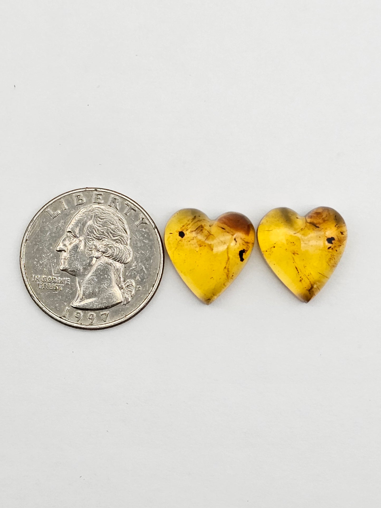 Amber authentic heart cabochon pair large