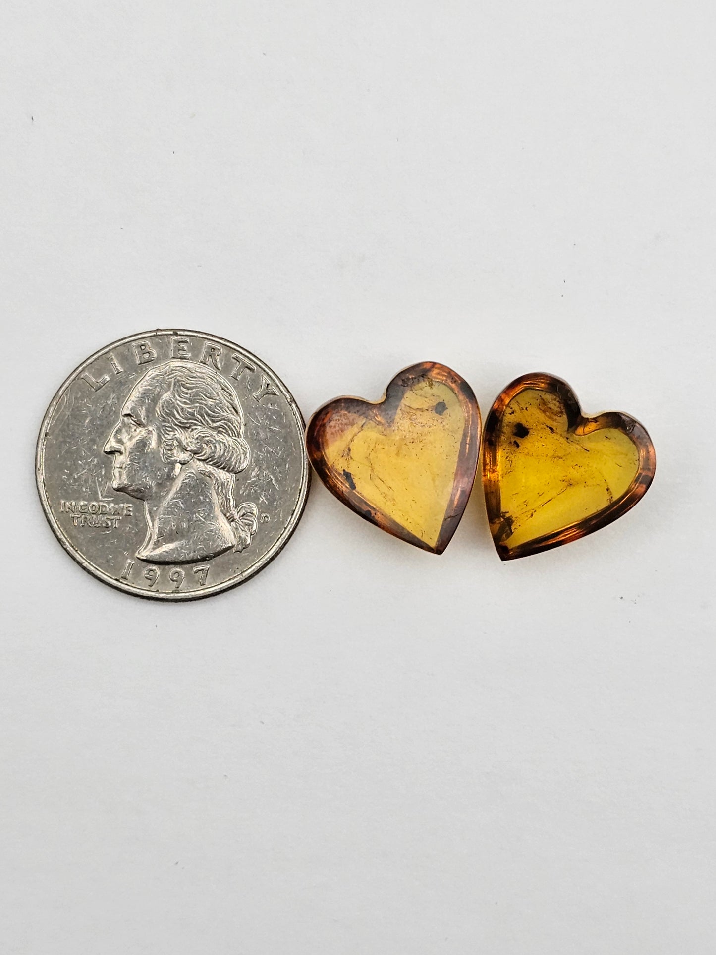 Amber authentic heart cabochon pair large