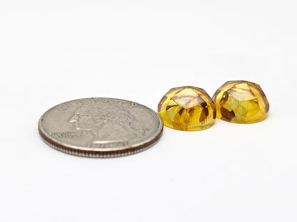 Amber Faceted Cabochon Pair