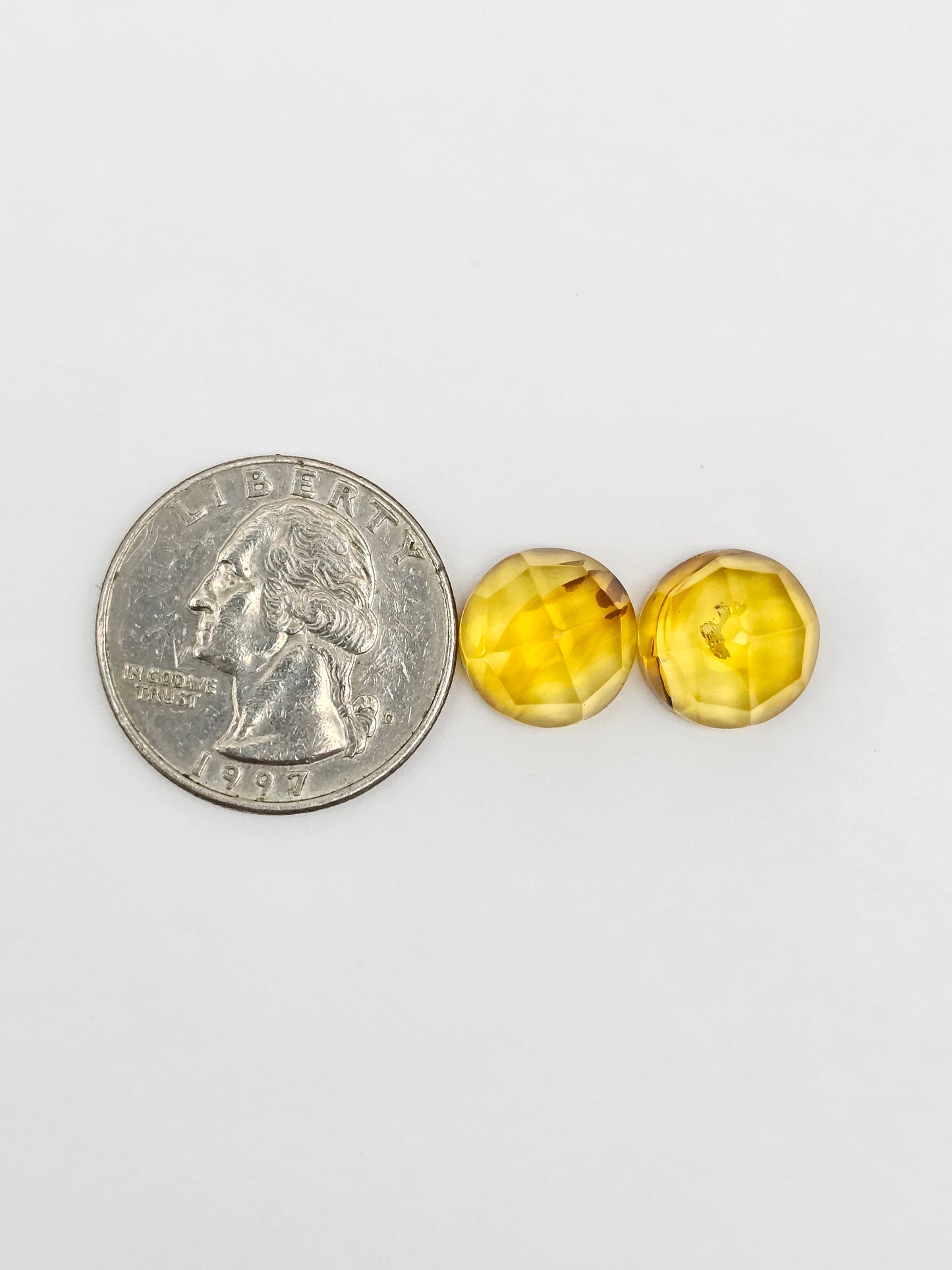 Amber Faceted Cabochon Pair