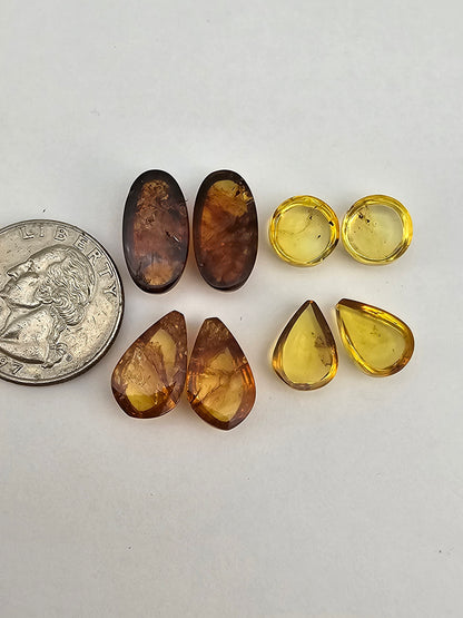 Amber authentic cabochon pair lot