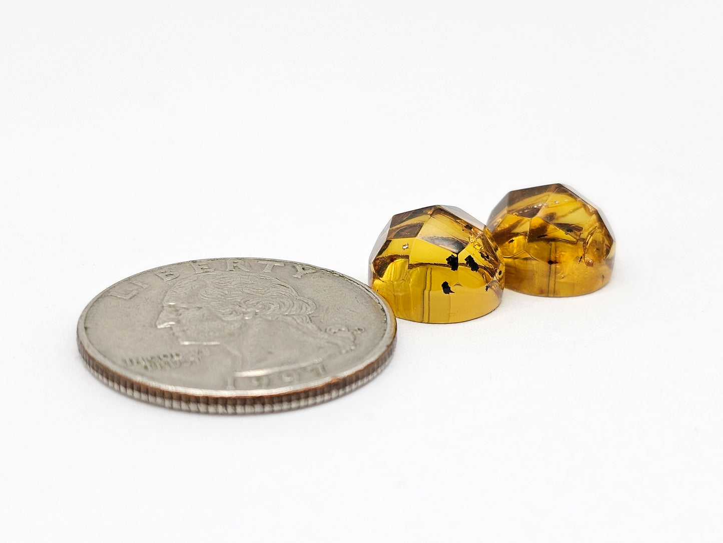 Amber Faceted Cabochon Pair