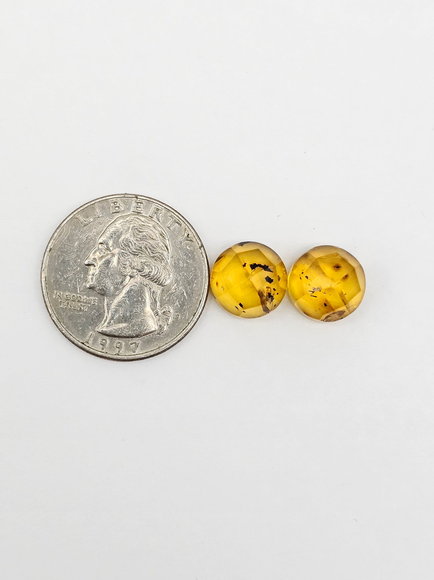 Amber Faceted Cabochon Pair