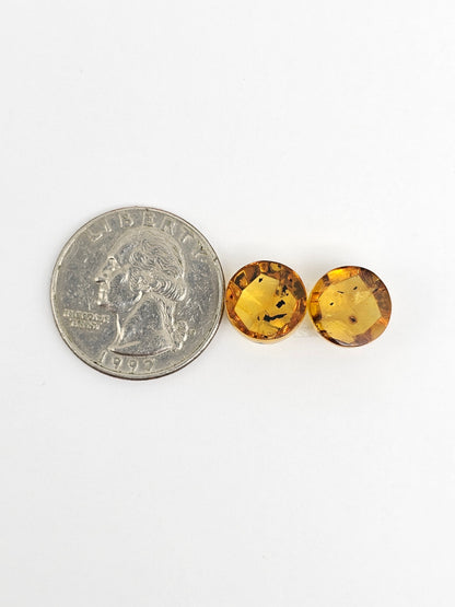 Amber Faceted Cabochon Pair