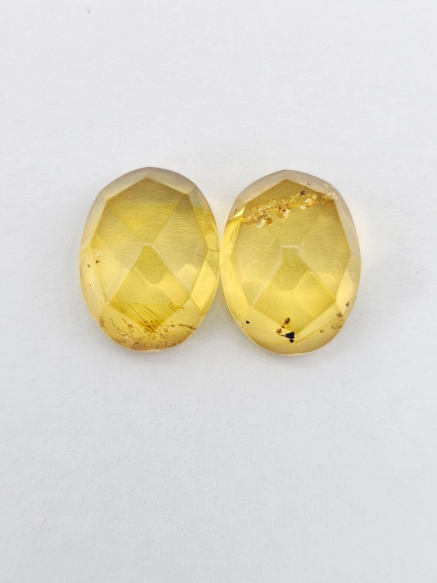 Amber Faceted Cabochon Pair
