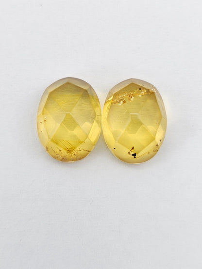 Amber Faceted Cabochon Pair