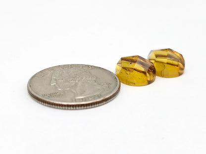 Amber Faceted Cabochon Pair