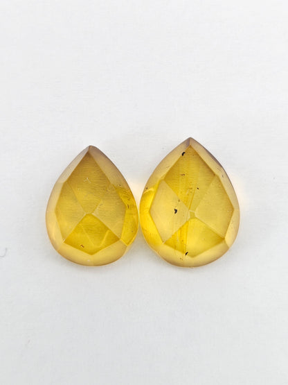 Amber Faceted Cabochon Pair