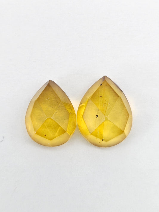 Amber Faceted Cabochon Pair
