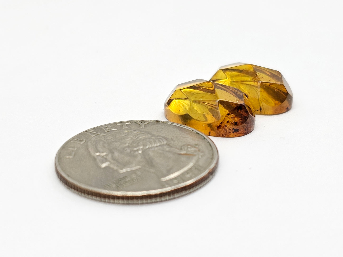Amber Faceted Cabochon Pair