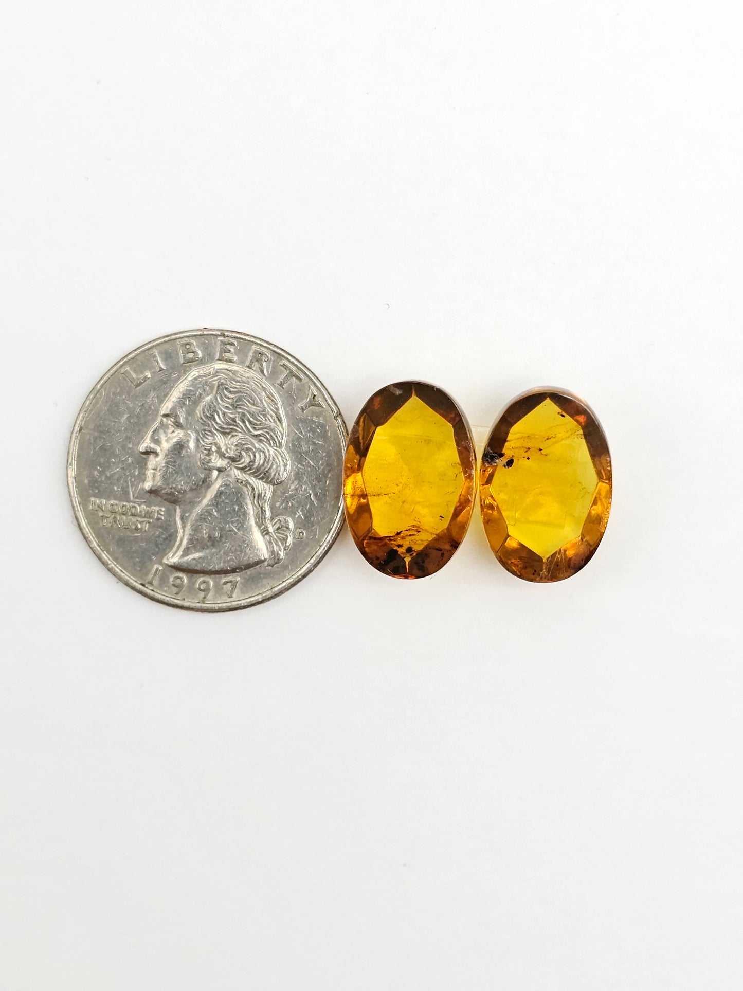 Amber Faceted Cabochon Pair