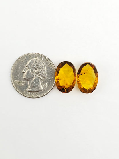 Amber Faceted Cabochon Pair