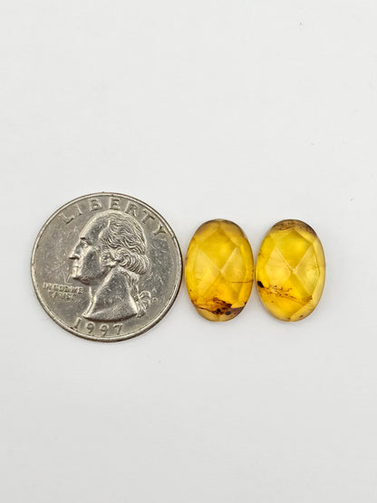 Amber Faceted Cabochon Pair