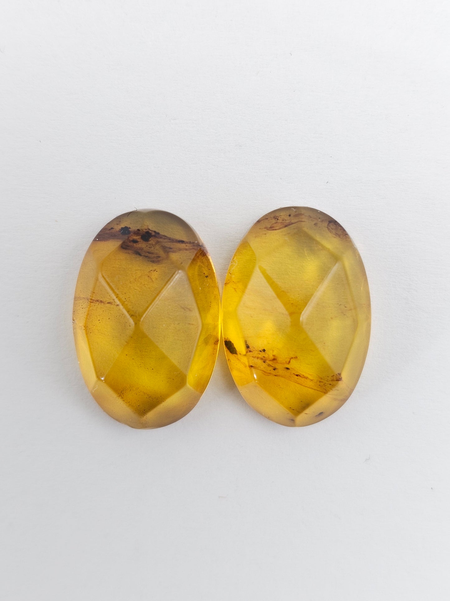 Amber Faceted Cabochon Pair