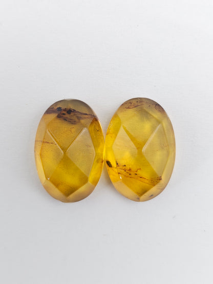 Amber Faceted Cabochon Pair
