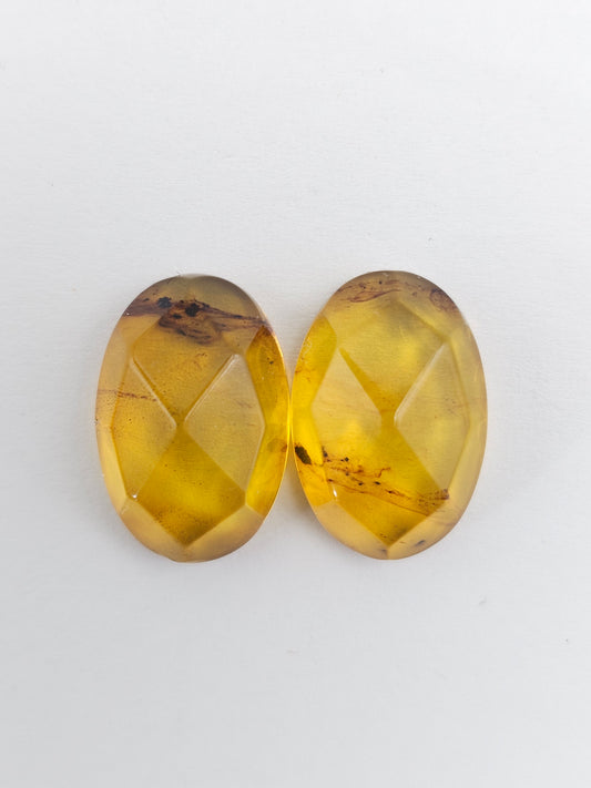 Amber Faceted Cabochon Pair