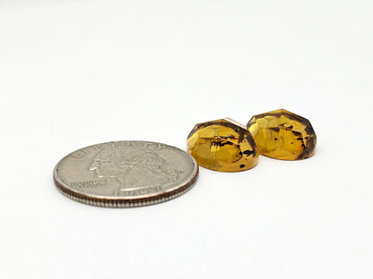 Amber Faceted Cabochon Pair